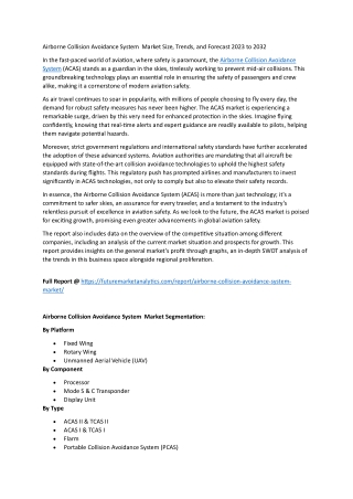 The Future of Flight Safety: Airborne Collision Avoidance Systems Market Analysi