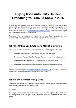 Buying Used Auto Parts Online Everything You Should Know in 2025