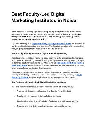 Best Faculty-Led Digital Marketing Institutes in Noida