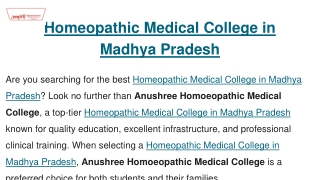 Homeopathic Medical College in Madhya Pradesh