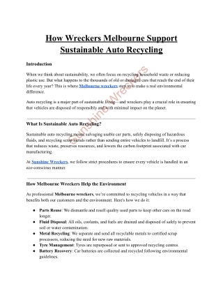 How Wreckers Melbourne Support Sustainable Auto Recycling