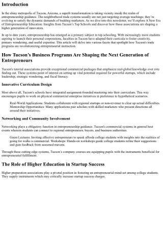A New Era of Entrepreneurship Education: Insights from Tucson’s Top Schools