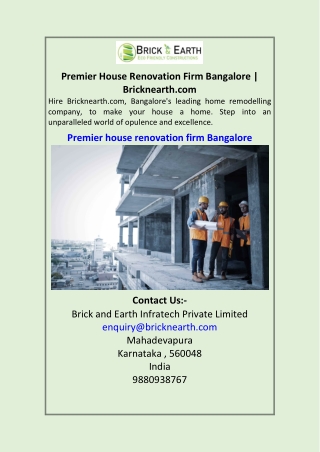 Premier House Renovation Firm Bangalore | Bricknearth.com