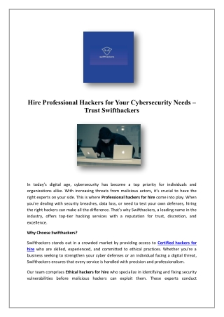Website Hacking Service | Swifthackers