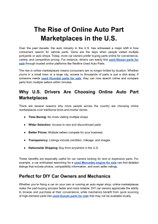 The Rise of Online Auto Part Marketplaces in the U.S.
