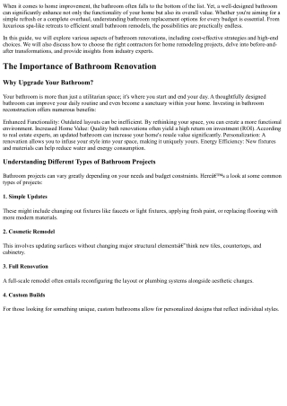 Understanding Bathroom Replacement Options for Every Budget