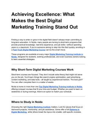 Achieving Excellence: What Makes the Best Digital Marketing Training Stand Out