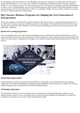 The Role of Technology in Shaping Innovation in Tucson’s Business Programs