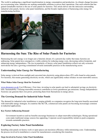Harnessing the Sun: The Rise of Solar Panels for Factories