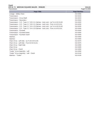 Fendt 870 N  870 S MEDIUM SQUARE BALER Parts Catalogue Manual Instant Download (Part No. 3906283)