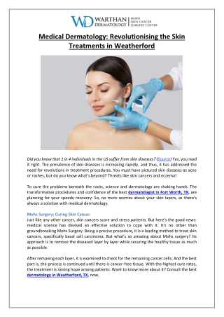 Medical Dermatology- Revolutionising the Skin Treatments in Weatherford