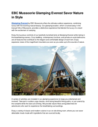EBC Mussoorie Glamping Everest Savor Nature in Style