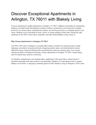Discover Exceptional Apartments in Arlington, TX 76011 with Blakely Living