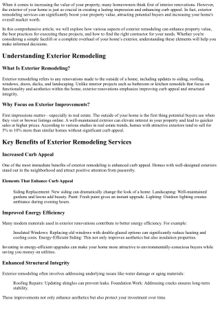 How Exterior Remodeling Services Can Enhance Property Value