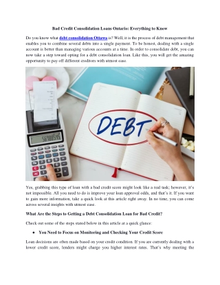 Bad Credit Consolidation Loans Ontario Everything to Know