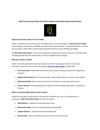 Find Your Dream Home for Sell in Dubai with Little Homes Real Estate