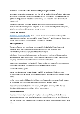Rosemount Community Centre Overview and Upcoming Events 2025