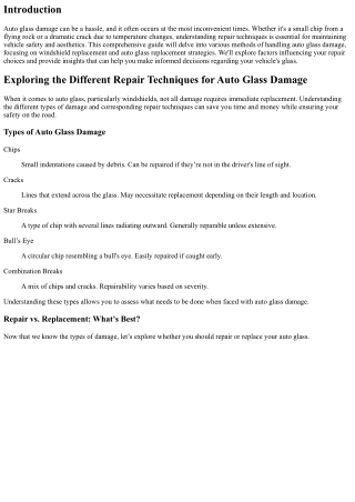Exploring the Different Repair Techniques for Auto Glass Damage