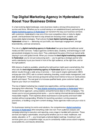 Top Digital Marketing Agency in Hyderabad to Boost Your Business Online