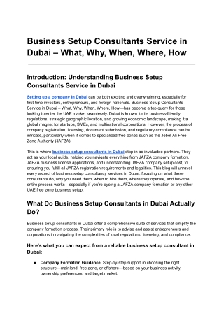 Business Setup Consultants Service in Dubai – What, Why, When, Where, How