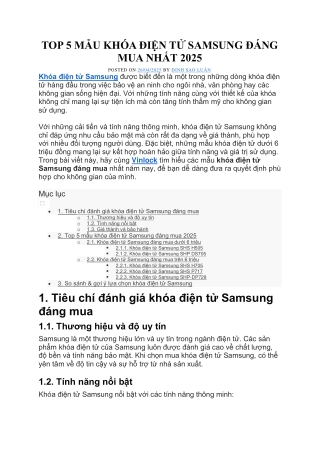 TOP 5 MẪU KHÓA ĐIỆN TỬ SAMSUNG ĐÁNG MUA NHẤT 2025