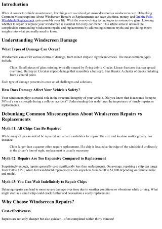 Debunking Common Misconceptions About Windscreen Repairs vs Replacements