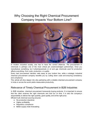 Why Choosing the Right Chemical Procurement Company Impacts Your Bottom Line