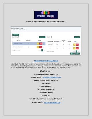 Advanced fuzzy matching Software | Match Data Pro LLC