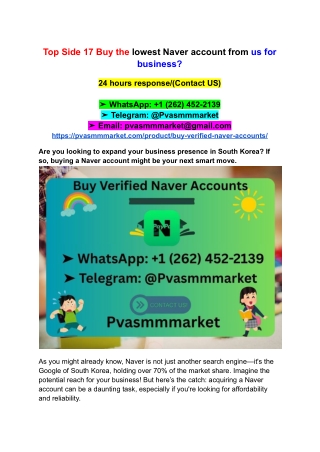 Top Side 17 Buy the lowest Naver account from us for business