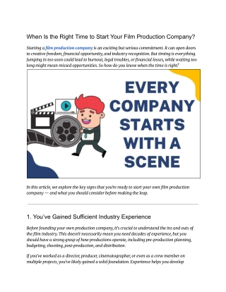 When Is the Right Time to Start Your Film Production Company