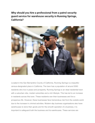 Why should you hire a professional from a patrol security guard service for warehouse security in Running Springs, Calif