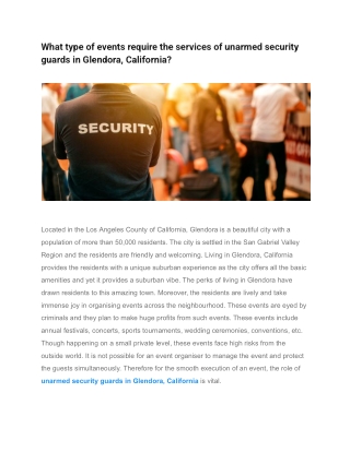 What type of events require the services of unarmed security guards in Glendora, California