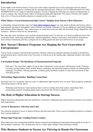 What Makes a Great Entrepreneurship Course? Insights from Tucson’s Best Educator
