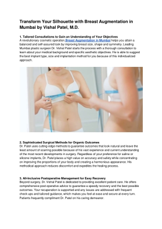 Transform Your Silhouette with Breast Augmentation in Mumbai by Vishal Patel, M.D.