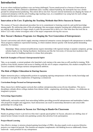 Innovation at Its Core: Exploring the Teaching Methods that Drive Success in Tuc