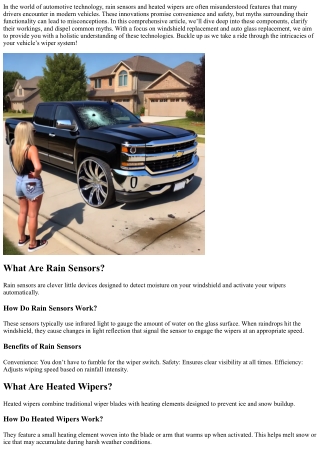 Debunking Myths About Rain Sensors and Heated Wipers on Modern Vehicles.