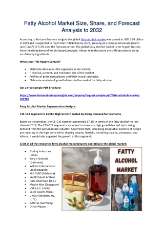Fatty Alcohol Industry Overview: Size, Share, and Demand Forecast to 2032