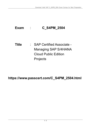 C_S4PM_2504 SAP S4HANA Cloud Public Edition Projects Dumps
