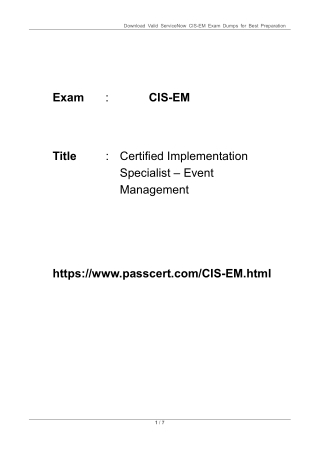 ServiceNow CIS– Event Management CIS-EM  Dumps 2025