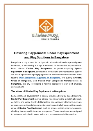 Elevating Playgrounds Kinder Play Equipment and Play Solutions in Bangalore
