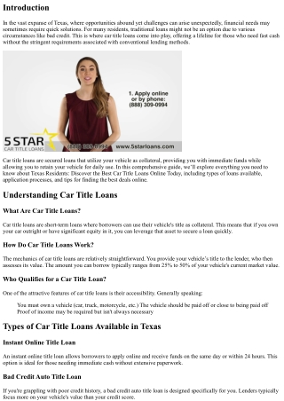 Texas Residents: Discover the Best Car Title Loans Online Today