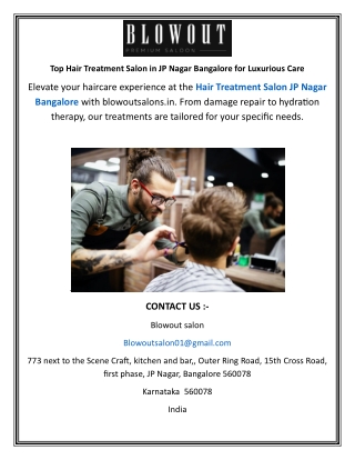 Top Hair Treatment Salon in JP Nagar Bangalore for Luxurious Care
