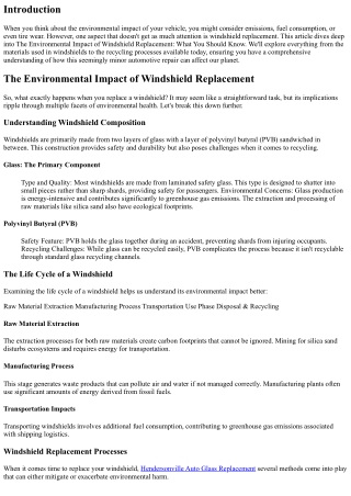 The Environmental Impact of Windshield Replacement: What You Should Know