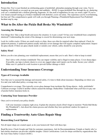 Planning a Windshield Replacement Post-Pickleball Incident