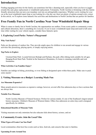 Free Family Fun in North Carolina Near Your Windshield Repair Shop