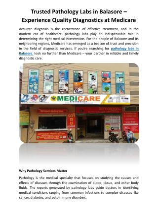 Trusted Pathology Labs in Balasore  Experience Quality Diagnostics at Medicare