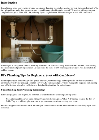 **DIY Plumbing Tips for Beginners: Start with Confidence!**