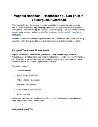 Magnaid Hospitals – Healthcare You Can Trust in Yousufguda, Hyderabad