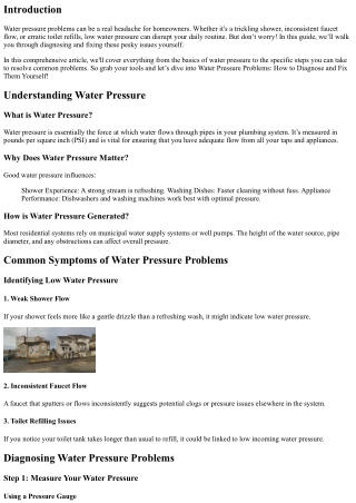 **Water Pressure Problems: How to Diagnose and Fix Them Yourself!**