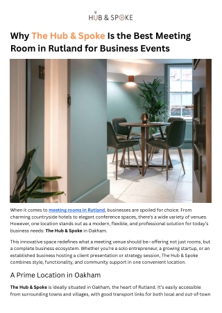 Why The Hub & Spoke Is the Best Meeting Room in Rutland for Business Events